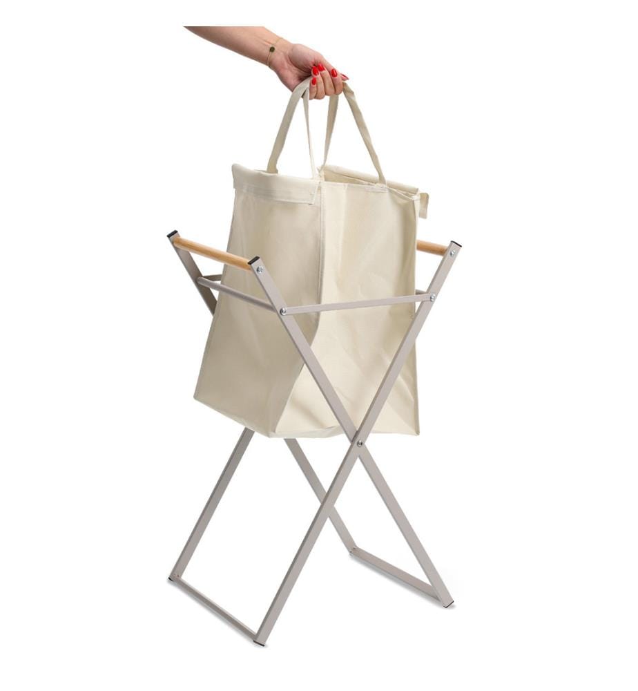 Laundry collector, metal/wood/polyester, greige