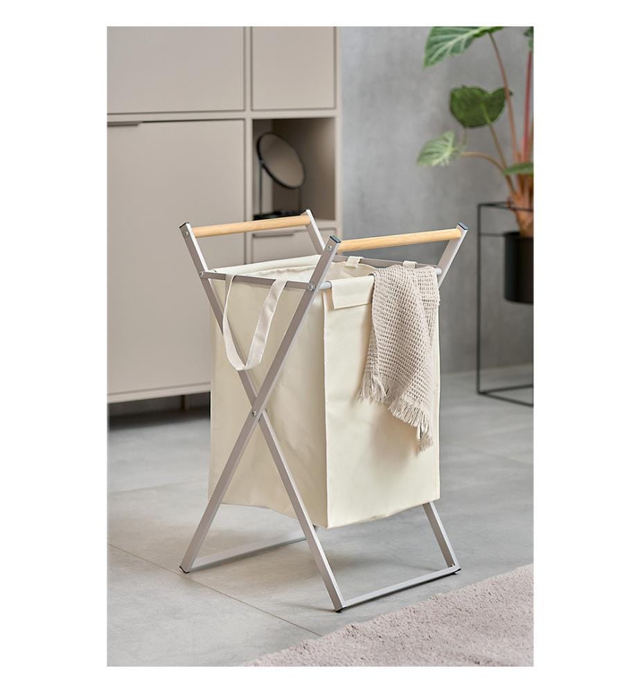 Laundry collector, metal/wood/polyester, greige