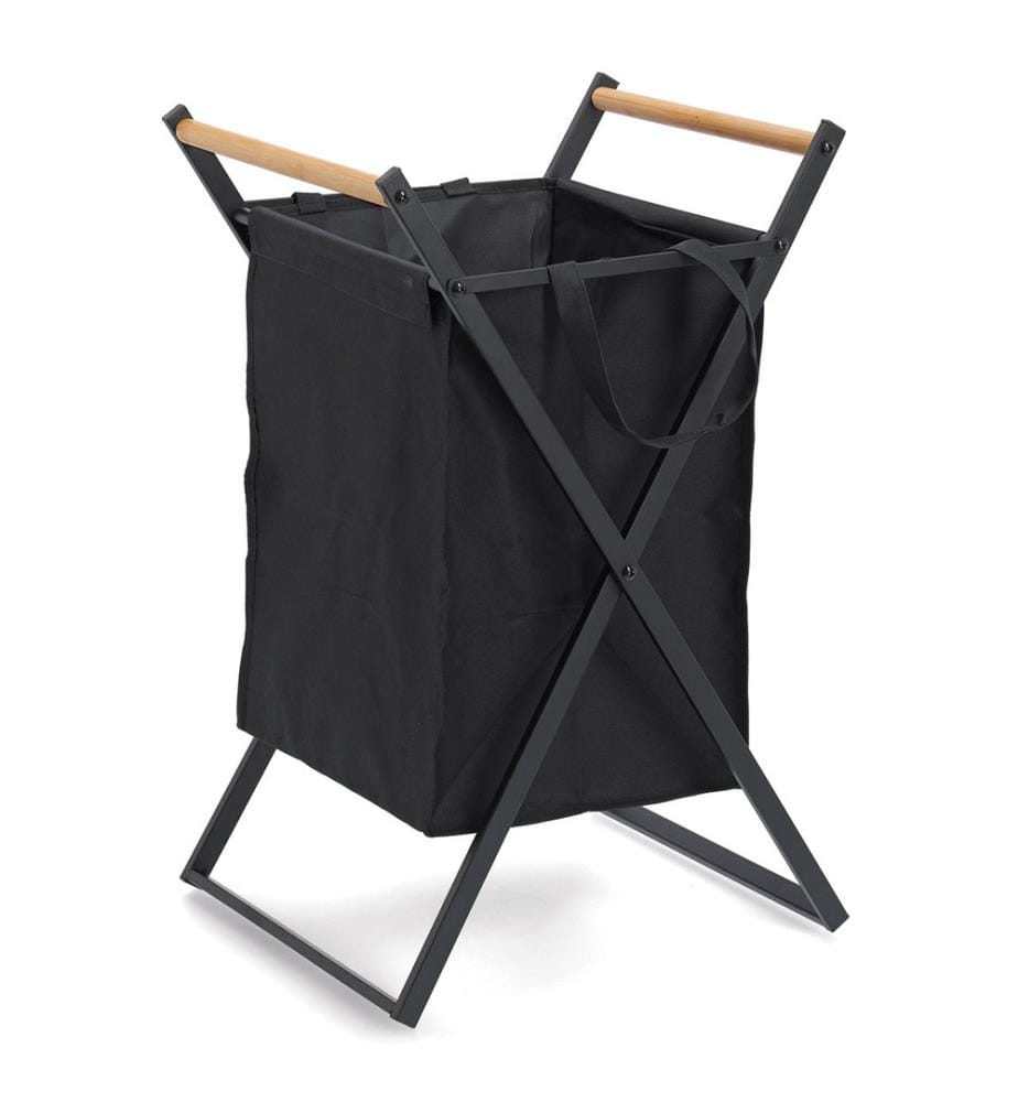 Laundry bin, metal/wood/polyester, black