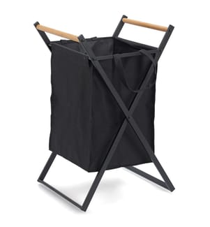 Laundry bin, metal/wood/polyester, black