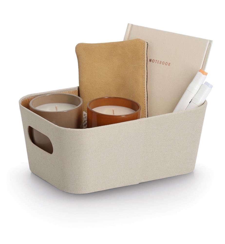 Storage box, cardboard/polyester, beige