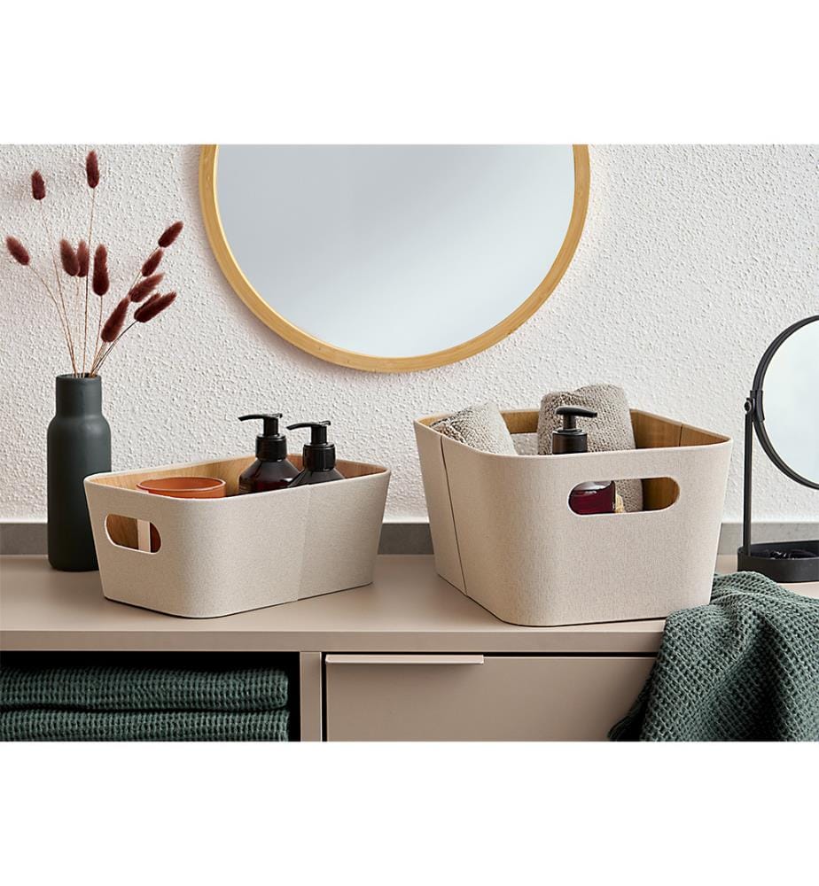 Storage box, cardboard/polyester, beige