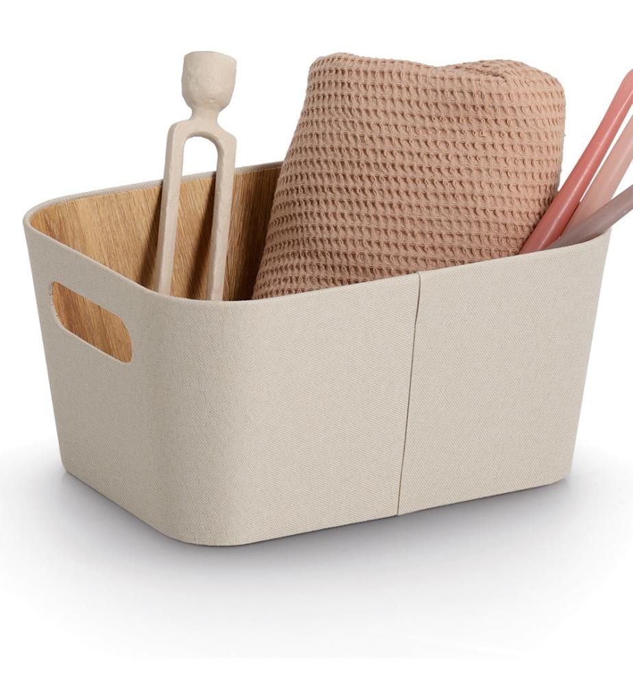 Storage box, cardboard/polyester, beige
