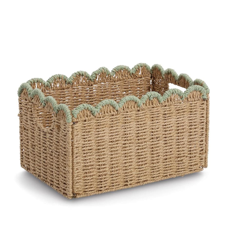Storage basket, woven paper, mint, foldable
