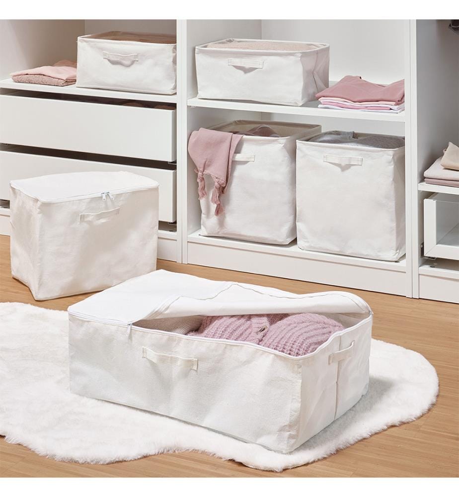Storage box, polyester/cotton, cream