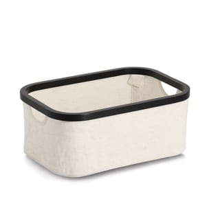 Storage basket, polyester/bamboo, cream/black