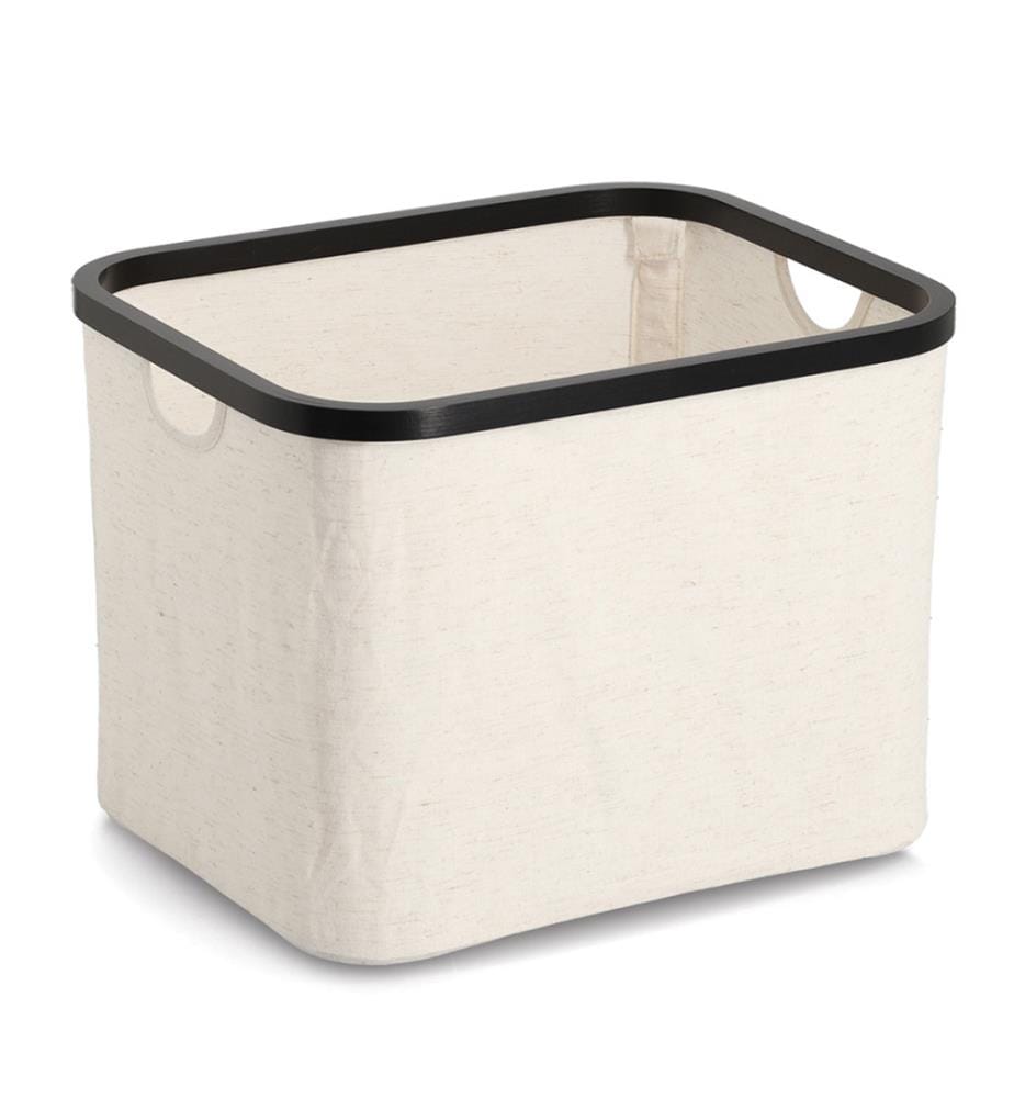 Storage basket, polyester/bamboo, cream/black