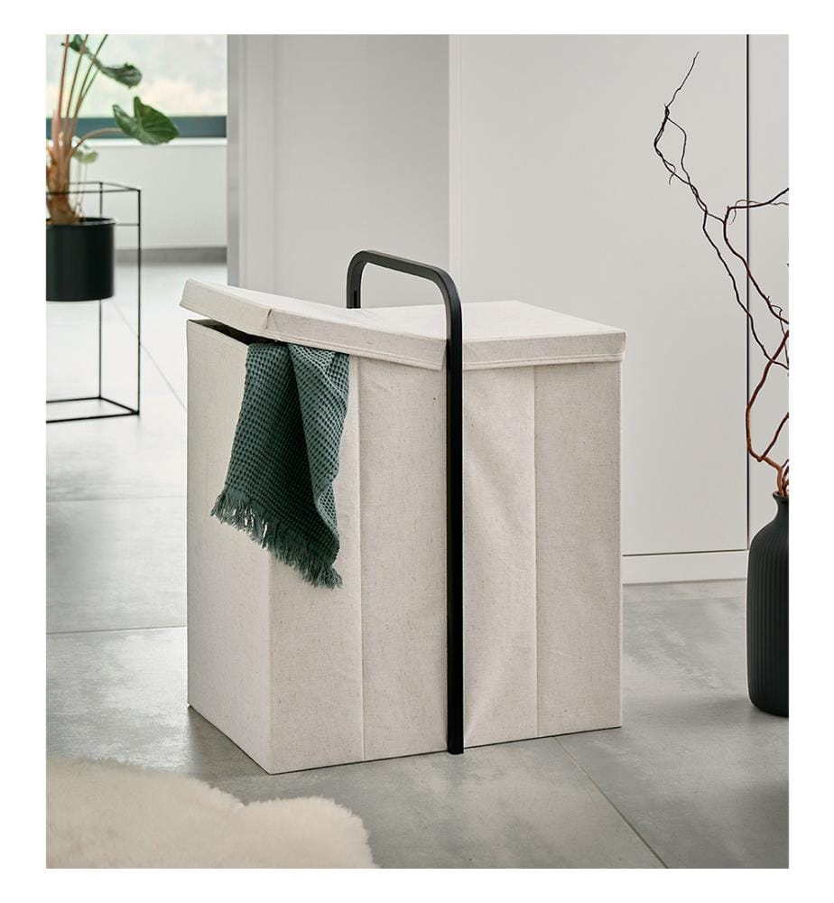 Laundry collector, polyester/bamboo, cream/black