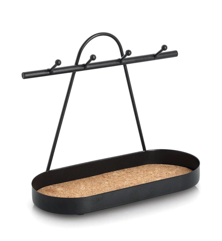 Shelf with hook, metal/cork, black