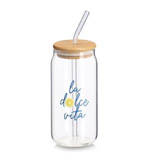 Drinking glass "la dolce vita" with bamboo lid and