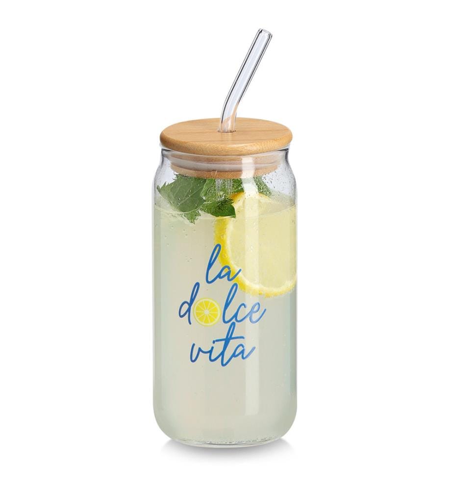 Drinking glass "la dolce vita" with bamboo lid and