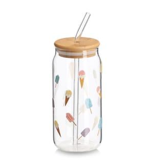 Drinking glass "Ice cream" w. bamboo lid and