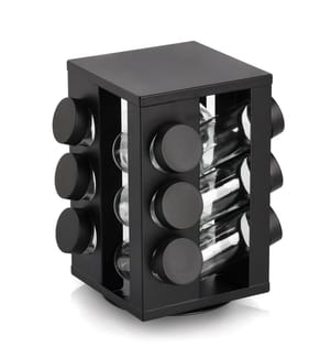 Spice rondel with 12 jars, metal/glass, black