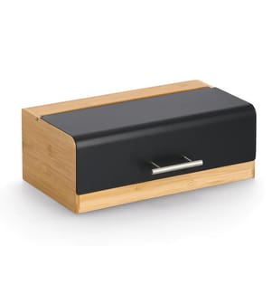 Bread bin, bamboo/metal/stainless steel, black