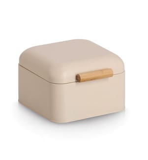 Bread bin, metal/bamboo, beige