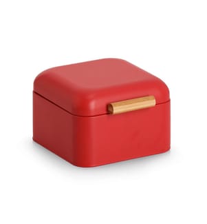 Bread bin, metal/bamboo, red