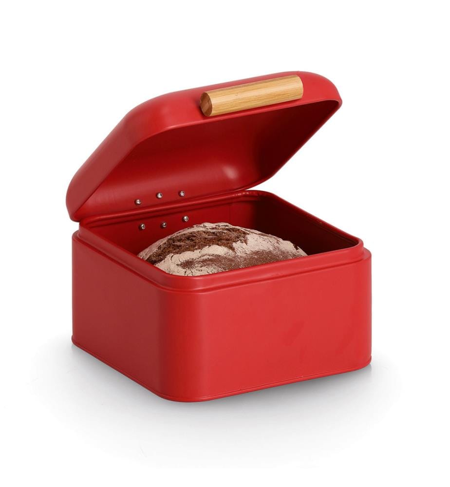 Bread bin, metal/bamboo, red