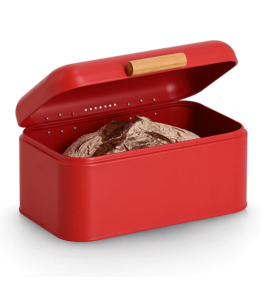 Bread bin, metal/bamboo, red