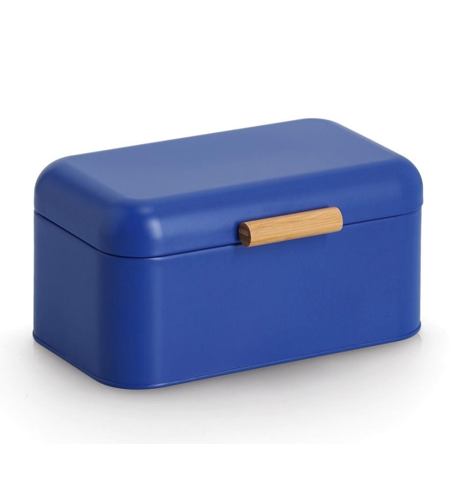 Bread bin, metal/bamboo, blue