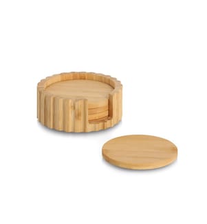 Glass coaster set, 6-piece, bamboo