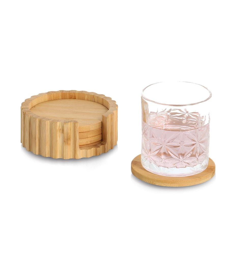 Glass coaster set, 6-piece, bamboo
