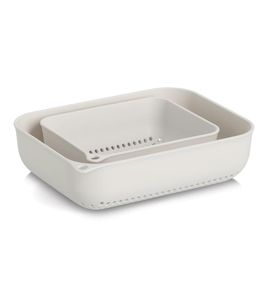 Strainer set, 2-piece, plastic, cream