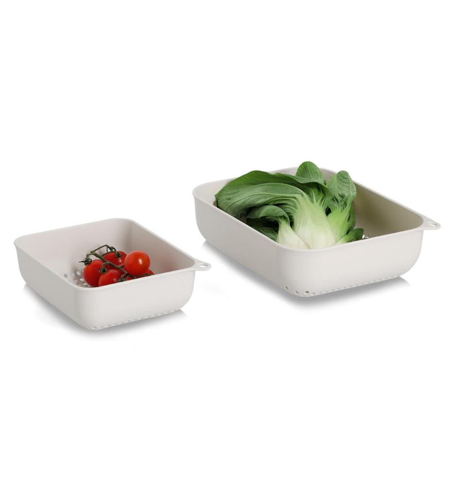 Strainer set, 2-piece, plastic, cream