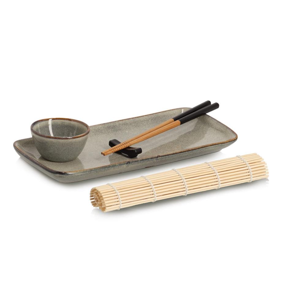 Sushi set, 5-piece, stoneware/bamboo