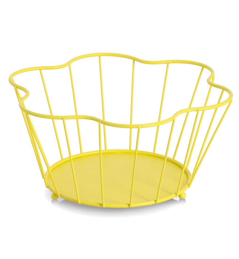 Fruit basket, metal, yellow