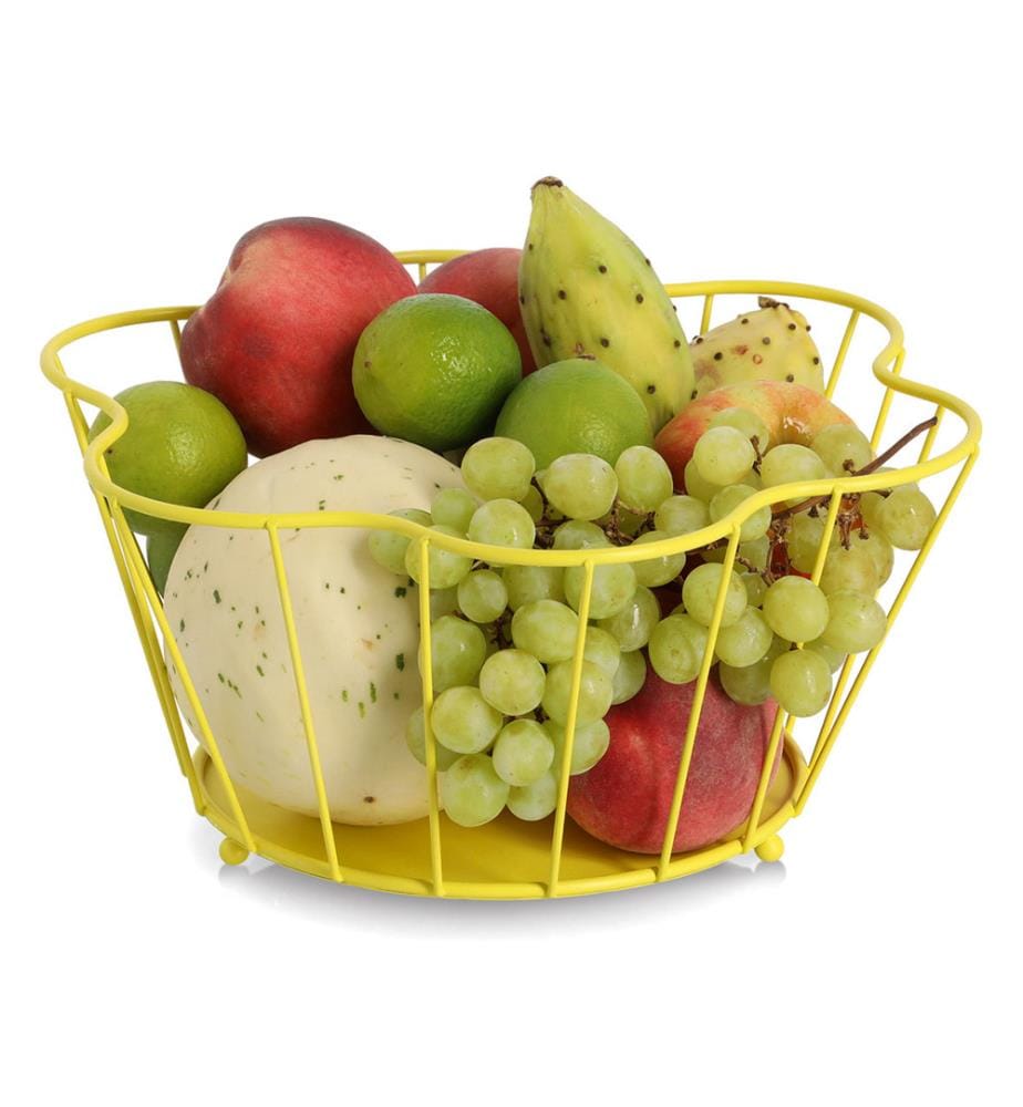 Fruit basket, metal, yellow