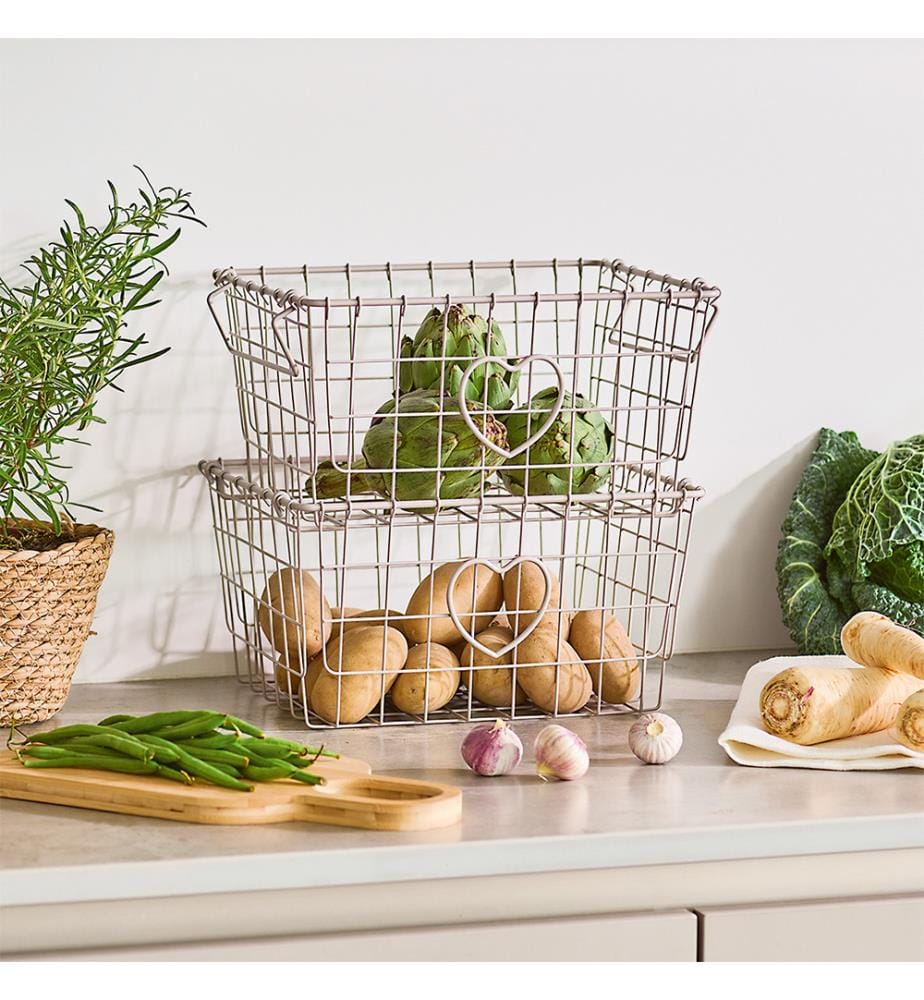 Heart" storage basket, stackable, metal,
