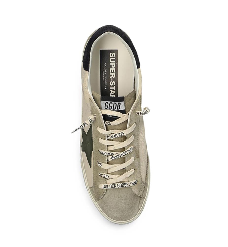 Super-Star Sneakers with a Distressed Look - Cream, Gray, Olive, Blue