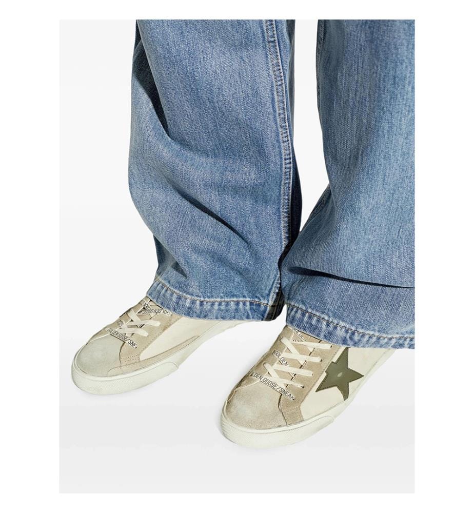 Super-Star Sneakers with a Distressed Look - Cream, Gray, Olive, Blue