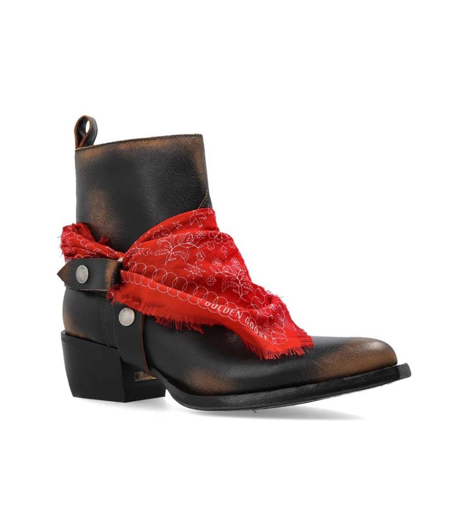 ‘Debbie' brown leather heeled ankle boots – Black, light brown