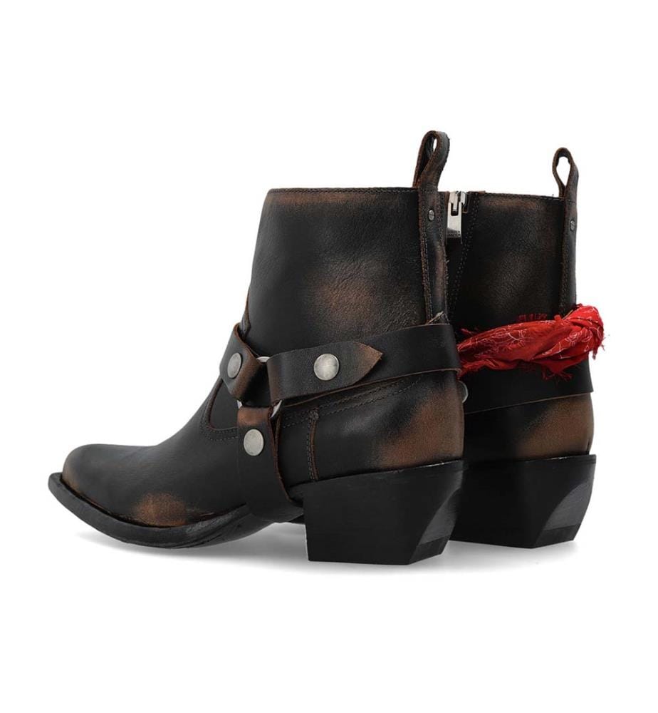 ‘Debbie' brown leather heeled ankle boots – Black, light brown