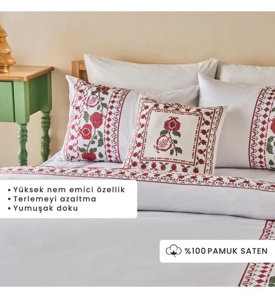 Kingsize-Bettdeckenbezug Jolly New Year Satin 100% Baumwolle 240x220 cm - Rot