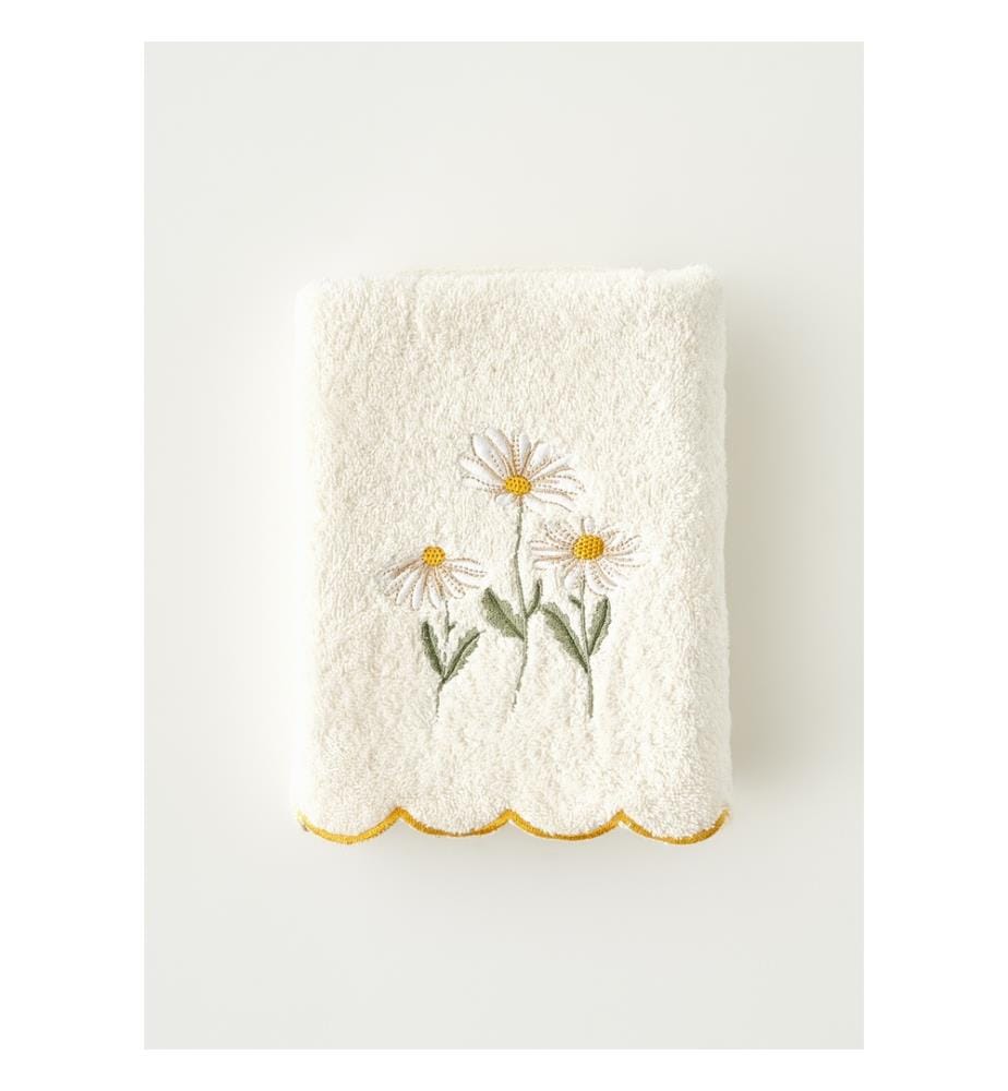 Daisy embroidered towel - Beige
