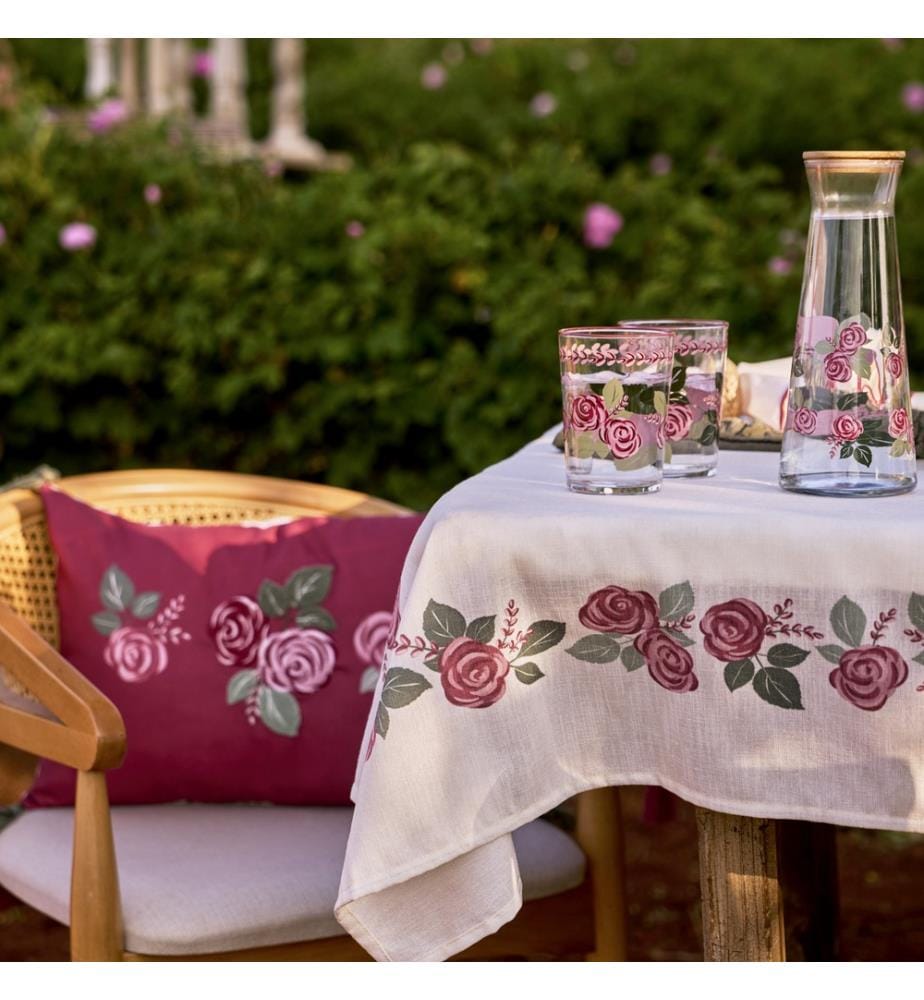 Housse de coussin décorative brodée Roses 35x50 cm - Bourgogne