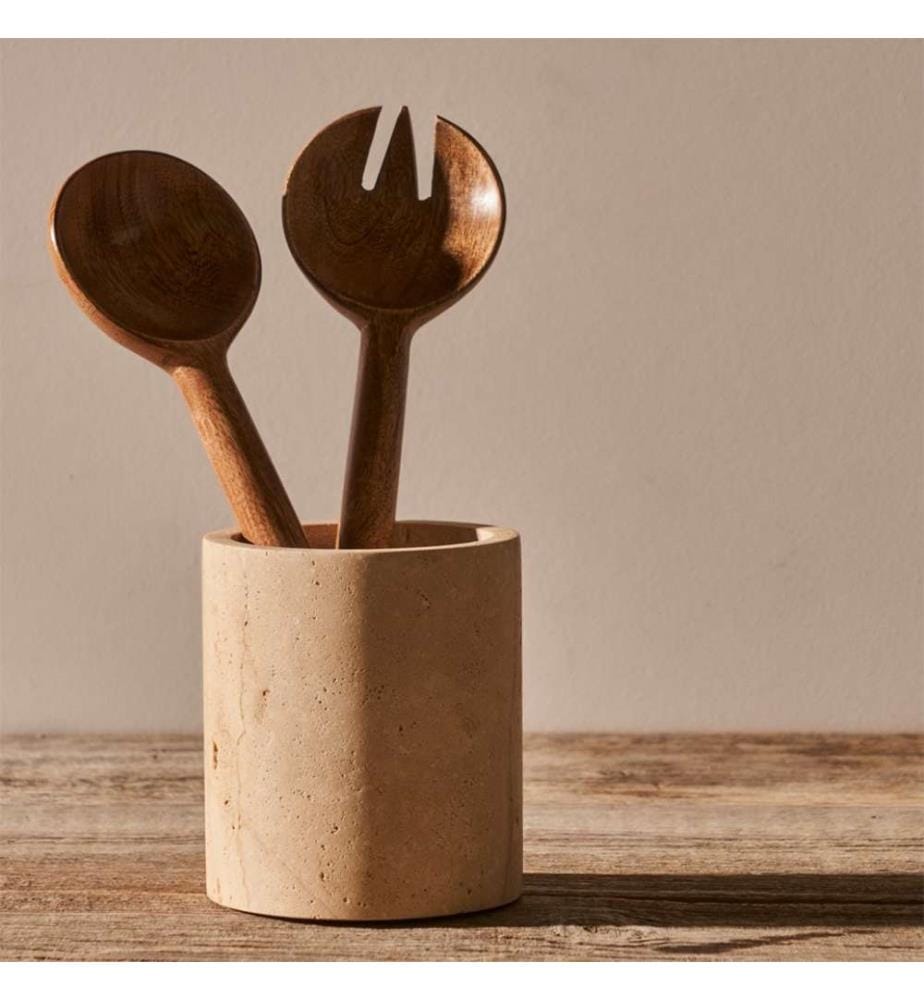 Travertine utensil holder Ephesus 11 x 13 cm - Natural