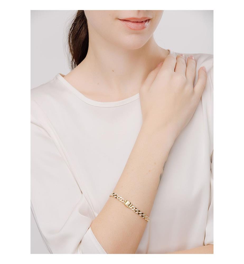 Kubanisches Mesh-Armband Zweifarbig Pavé - Gold