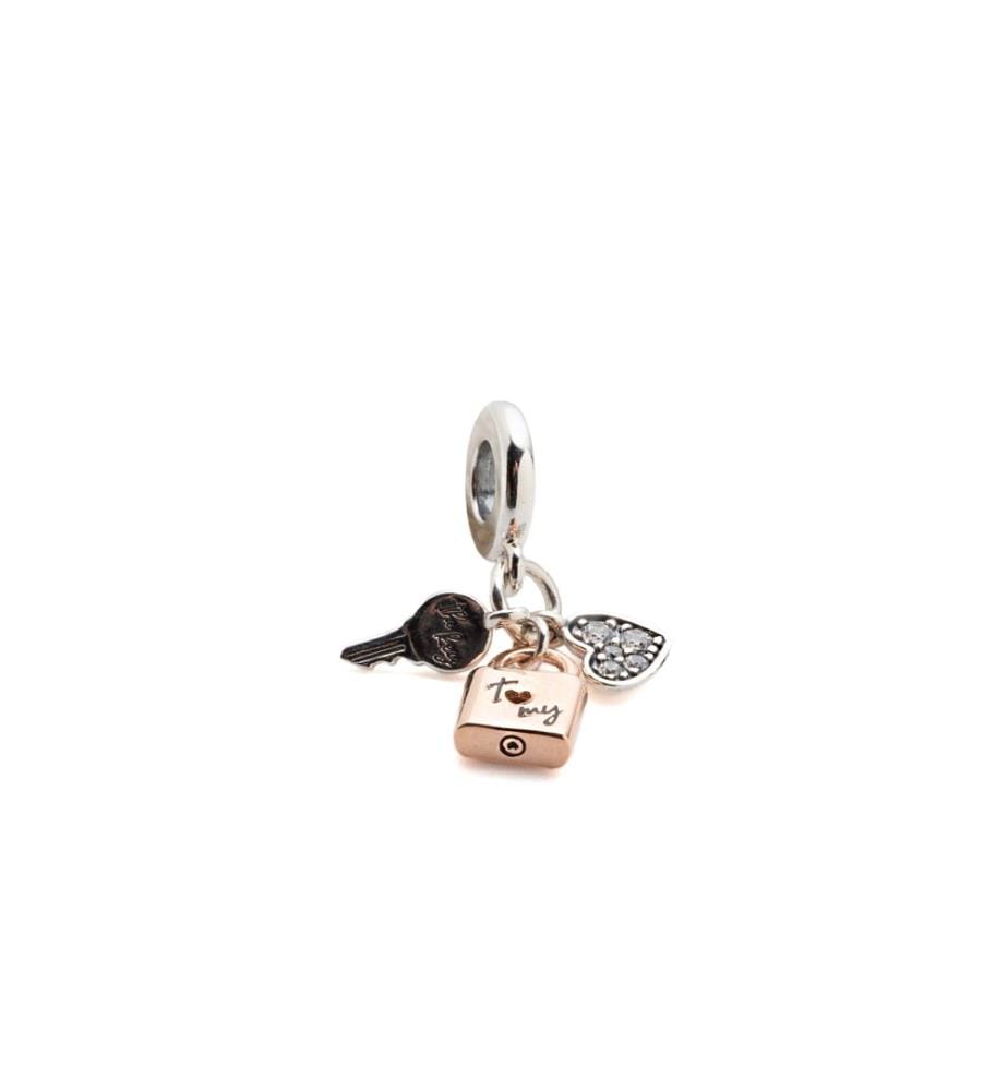 Two-Tone Key, Padlock, and Heart Pendant - Black