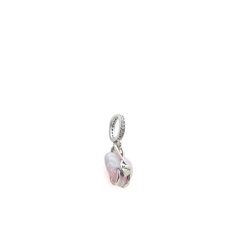 Pendentif coeur de mère rose opalescent - argent