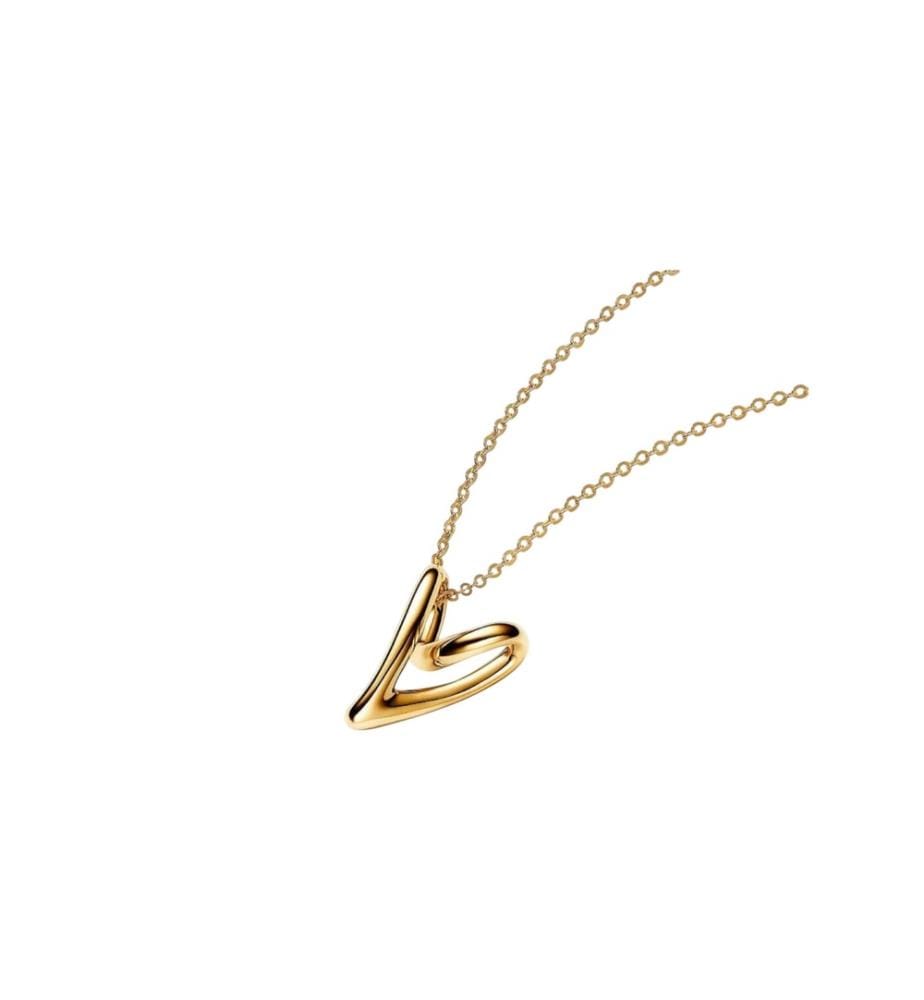 Wavy Line Heart Necklace - Gold