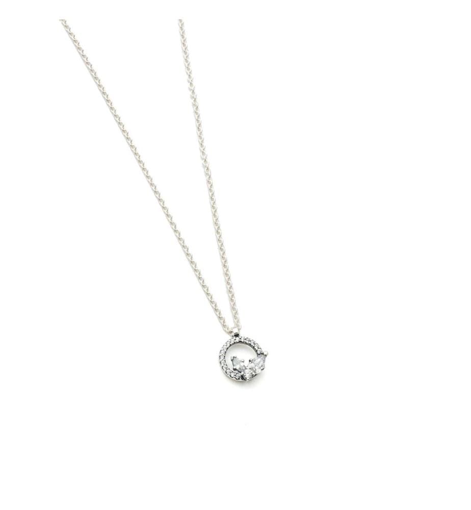 Timeless Sparkling Herbarium Circle & Cluster Pendant Necklace 925 Silver - Silver/Clear