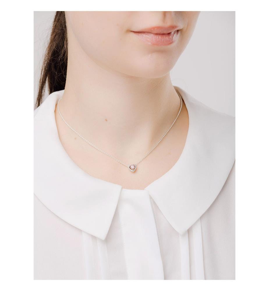 Collana con cuore rosa in rilievo - Argento