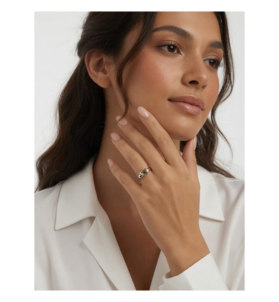 Pandora Silber plattiert Oa Herz Ring - Zweifarbig (Silber & Gold)