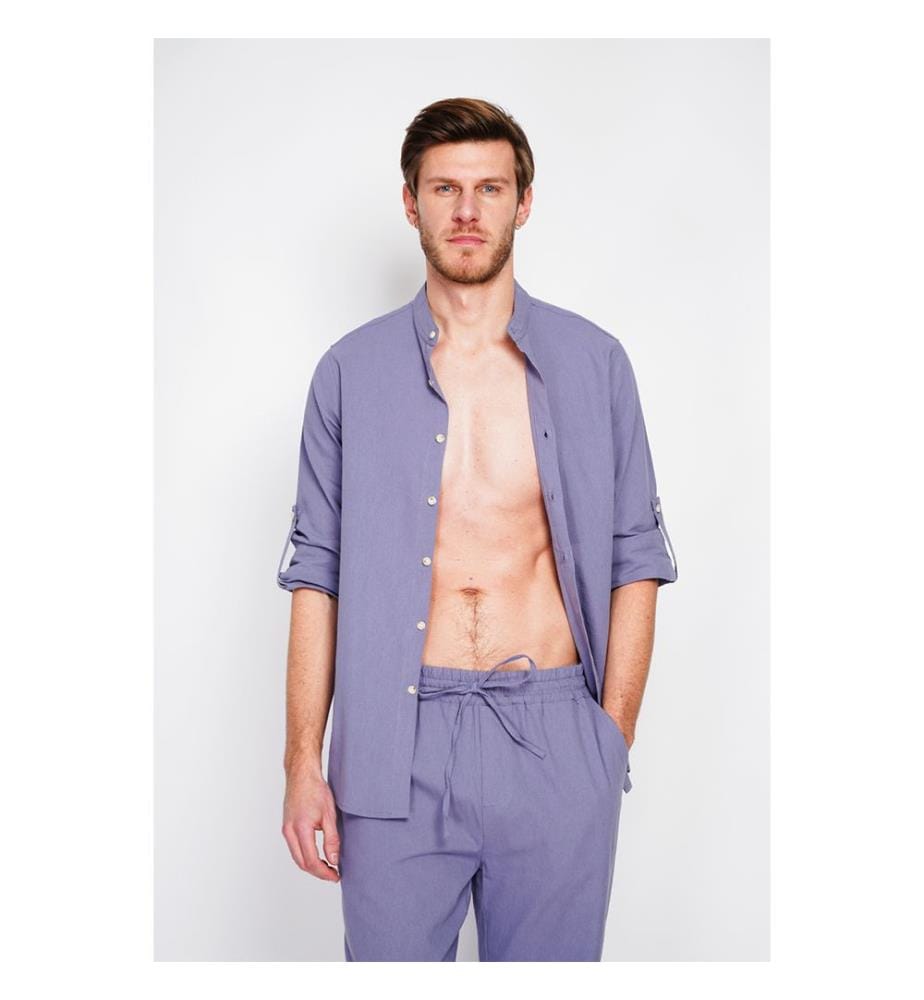 Camicia con collo alla marina a maniche lunghe - Jeans blu