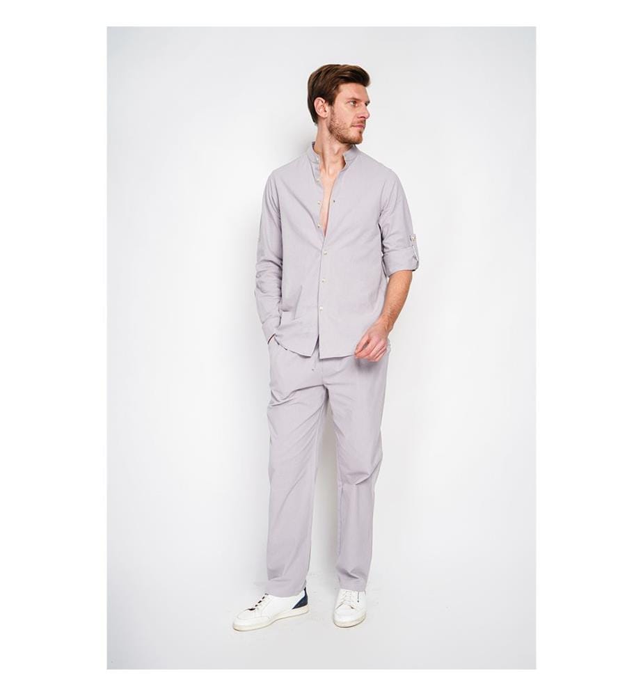 Camicia con colletto alla marina a maniche lunghe - Grigio perla