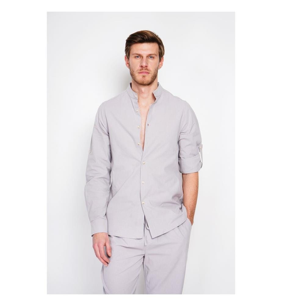 Camicia con colletto alla marina a maniche lunghe - Grigio perla