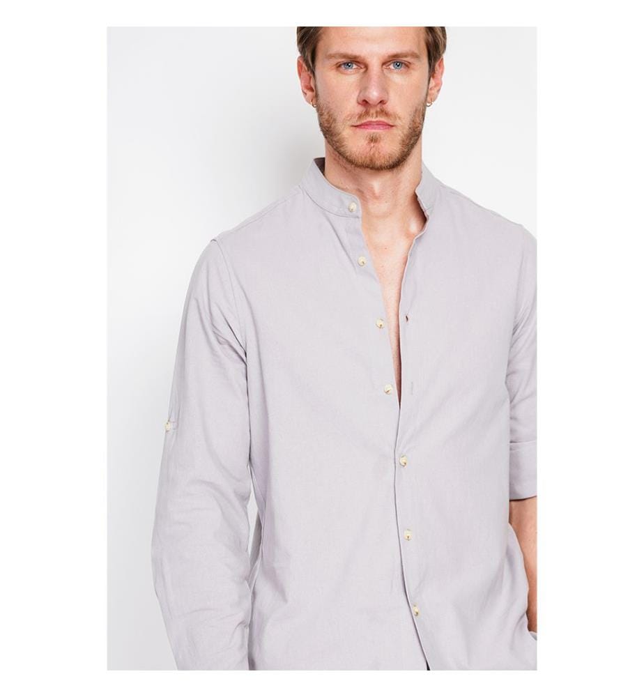 Camicia con colletto alla marina a maniche lunghe - Grigio perla
